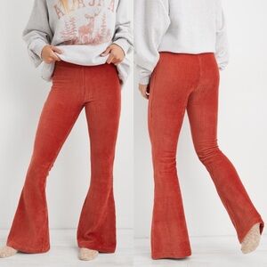 Aerie Groove On Rib Velour Flare Pant Red Orange Cinnabar Size Large Long